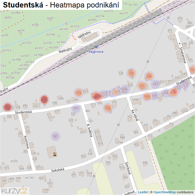 Mapa Studentská - Firmy v ulici.