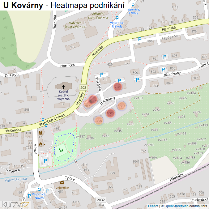 Mapa U Kovárny - Firmy v ulici.