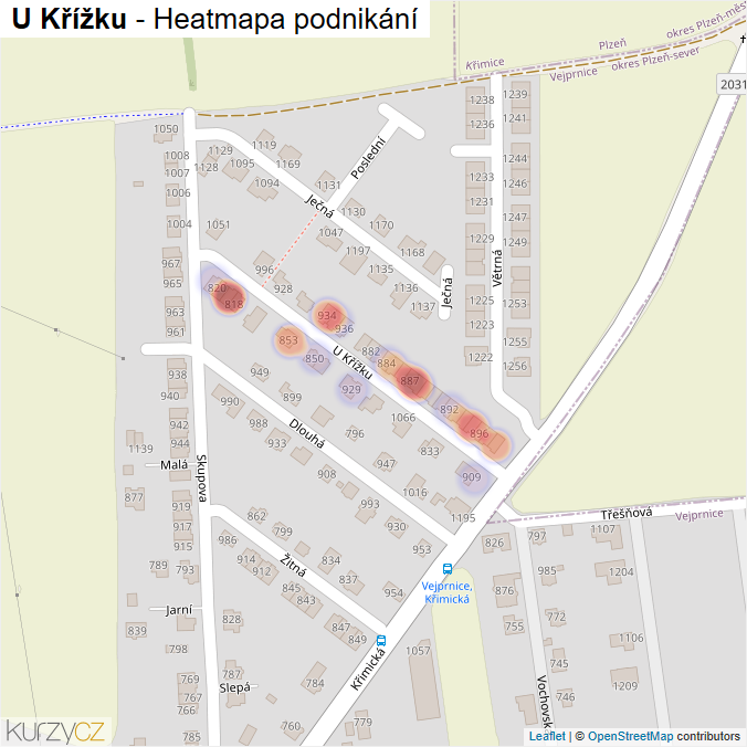 Mapa U Křížku - Firmy v ulici.