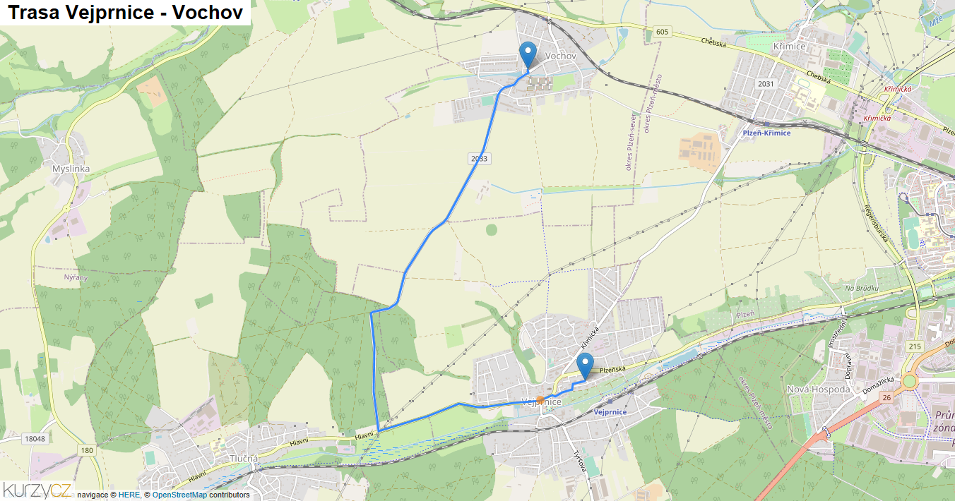 Vejprnice-Vochov, mapa trasy