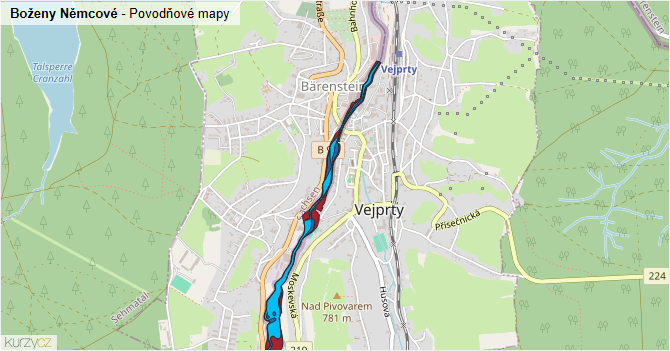Boženy Němcové - záplavové mapy stoleté vody