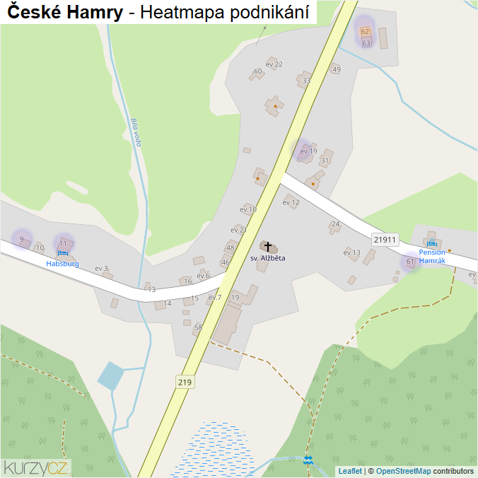 Mapa České Hamry - Firmy v části obce.