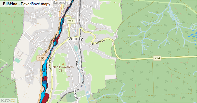 Eliščina - záplavové mapy stoleté vody