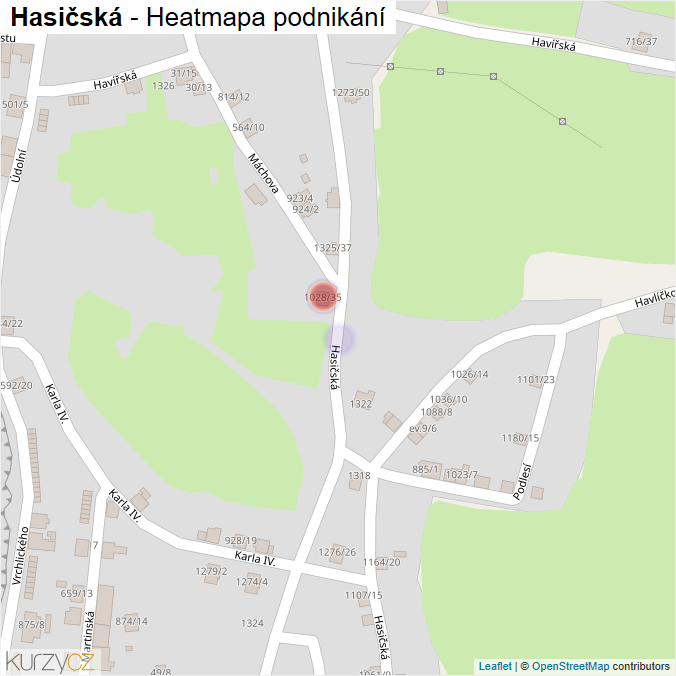 Mapa Hasičská - Firmy v ulici.