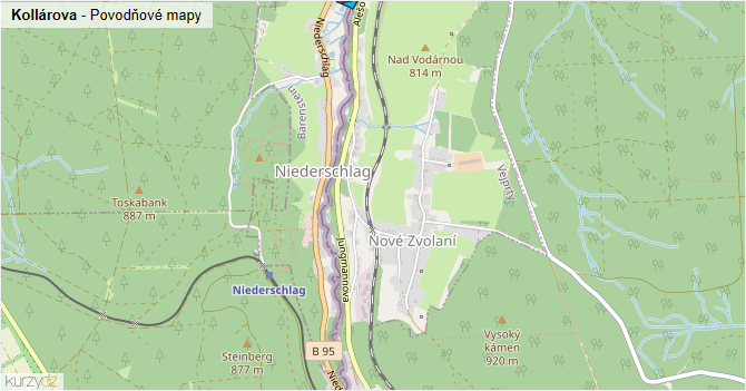 Kollárova - záplavové mapy stoleté vody