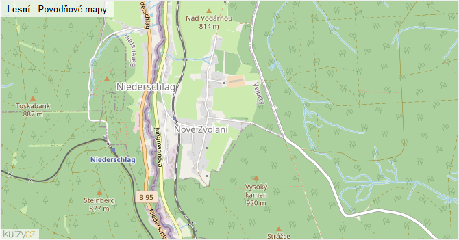 Lesní - záplavové mapy stoleté vody