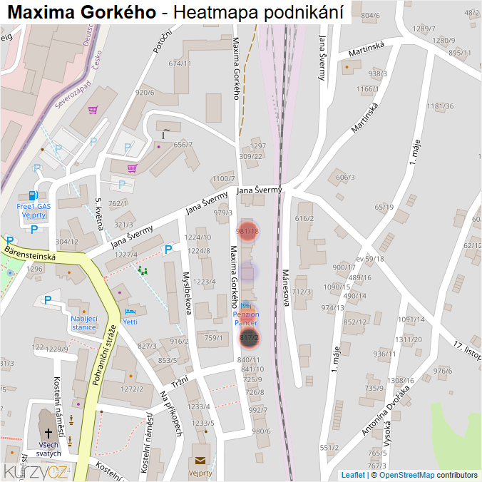 Mapa Maxima Gorkého - Firmy v ulici.
