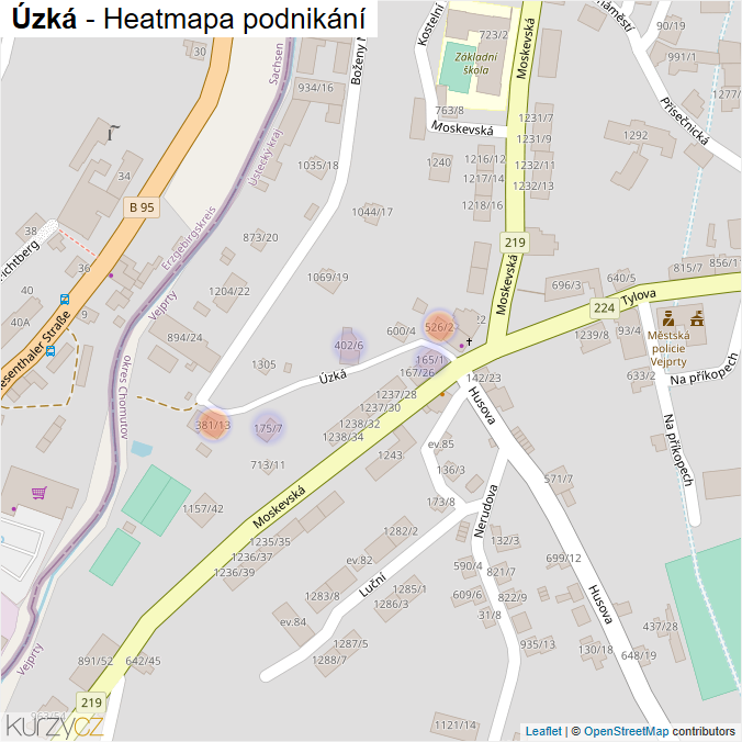Mapa Úzká - Firmy v ulici.