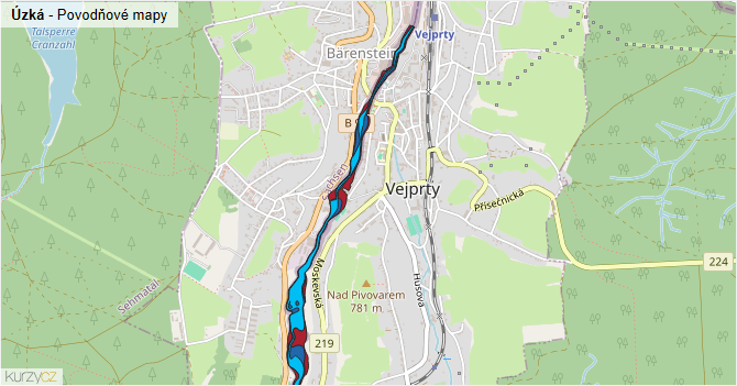 Úzká - záplavové mapy stoleté vody