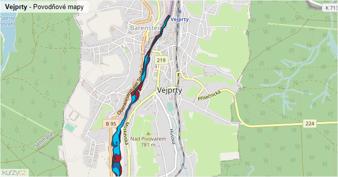 Vejprty - záplavové mapy stoleté vody