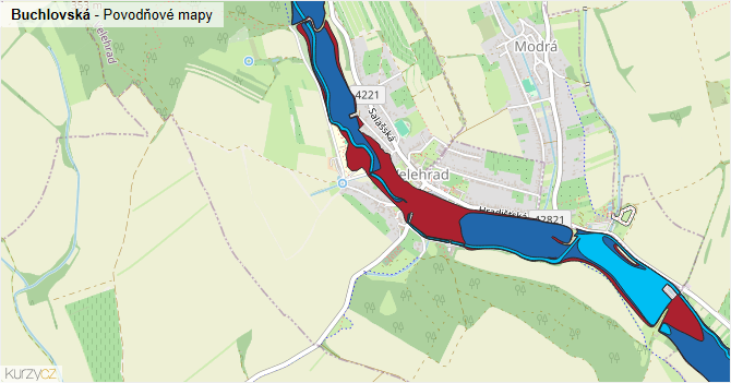 Buchlovská - záplavové mapy stoleté vody