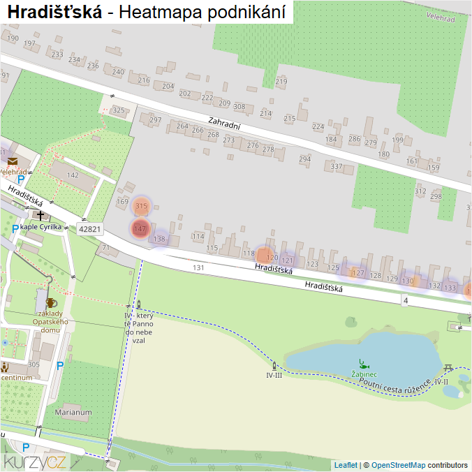 Mapa Hradišťská - Firmy v ulici.