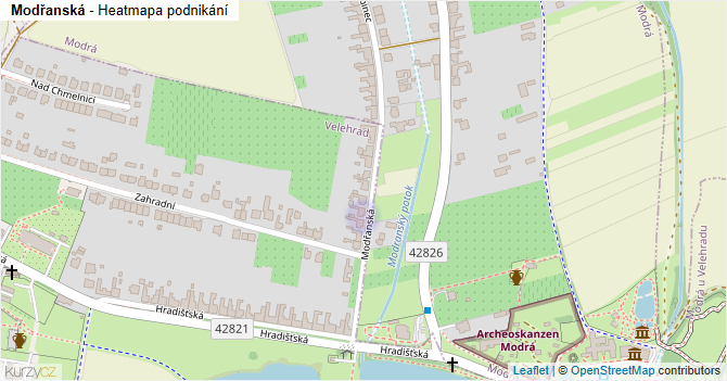 Modřanská - mapa podnikání