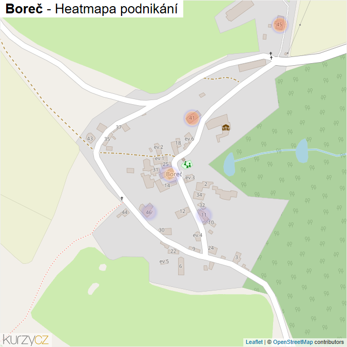 Mapa Boreč - Firmy v části obce.