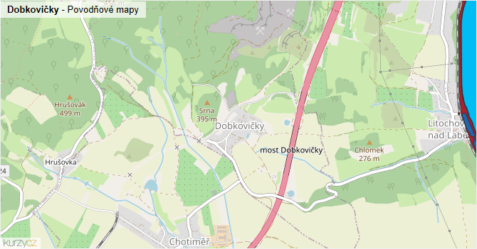Dobkovičky - záplavové mapy stoleté vody