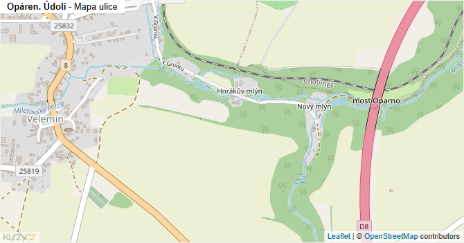 Opáren. Údolí - mapa ulice