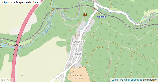Oparno - mapa části obce