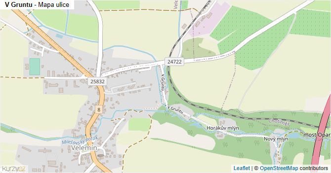 V Gruntu - mapa ulice