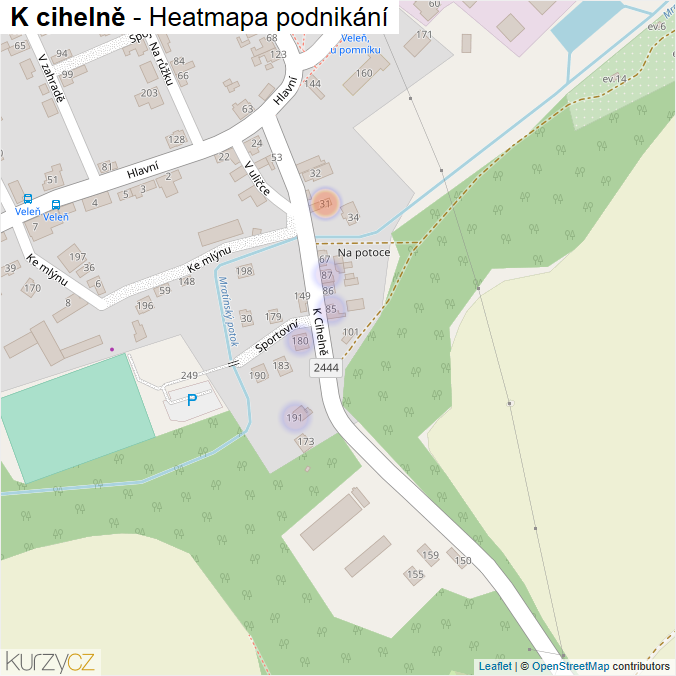 Mapa K cihelně - Firmy v ulici.