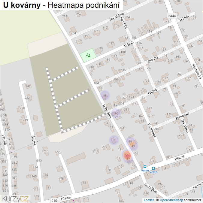 Mapa U kovárny - Firmy v ulici.