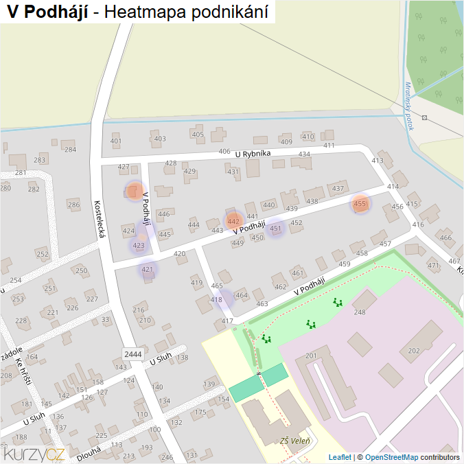 Mapa V Podhájí - Firmy v ulici.