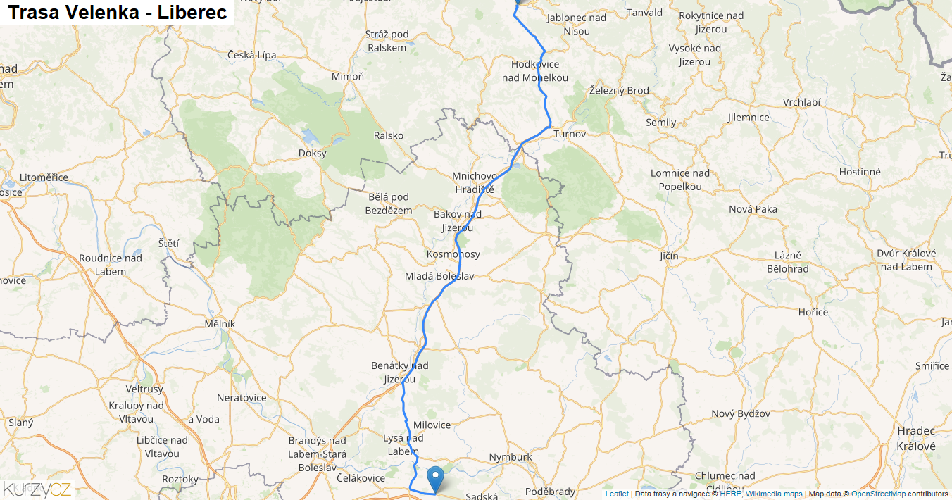 Velenka-Liberec, mapa trasy