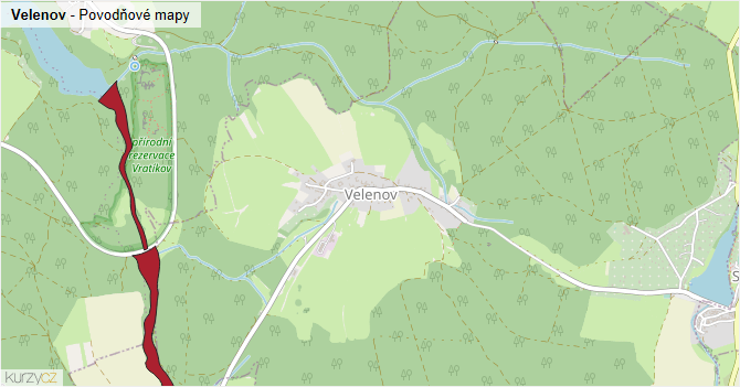 Velenov - záplavové mapy stoleté vody