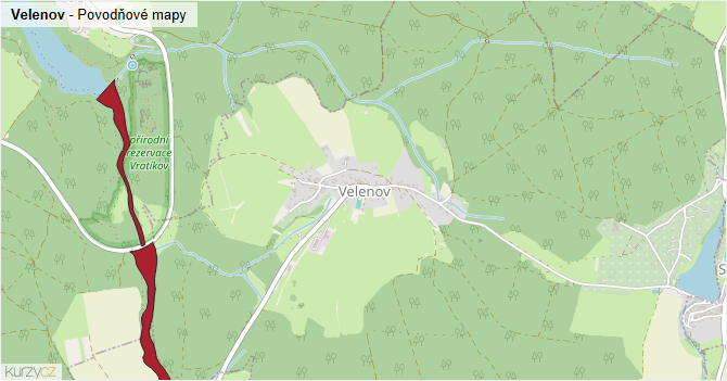 Velenov - záplavové mapy stoleté vody