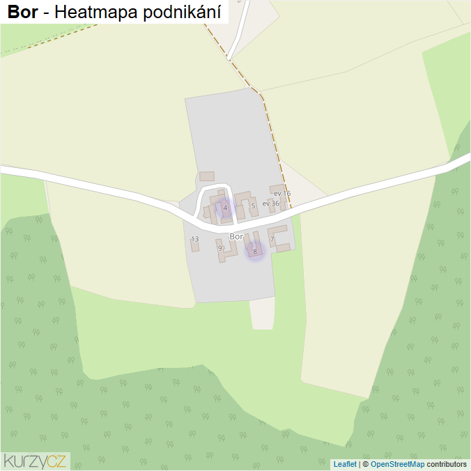 Mapa Bor - Firmy v části obce.