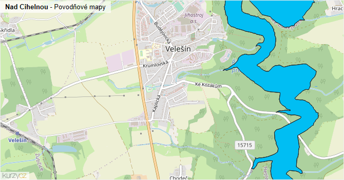 Nad Cihelnou - záplavové mapy stoleté vody