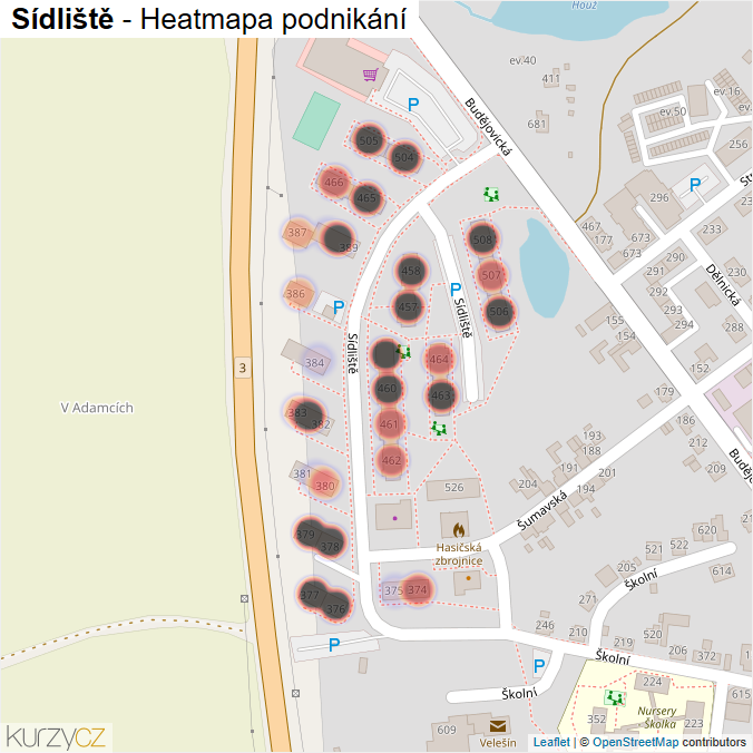 Mapa Sídliště - Firmy v ulici.