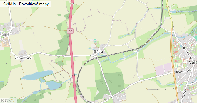 Skřidla - záplavové mapy stoleté vody