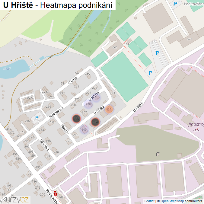 Mapa U Hřiště - Firmy v ulici.
