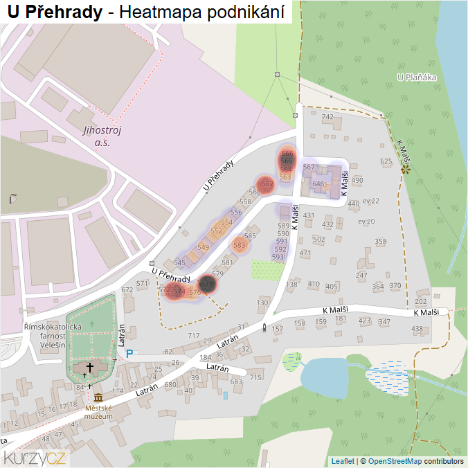 Mapa U Přehrady - Firmy v ulici.