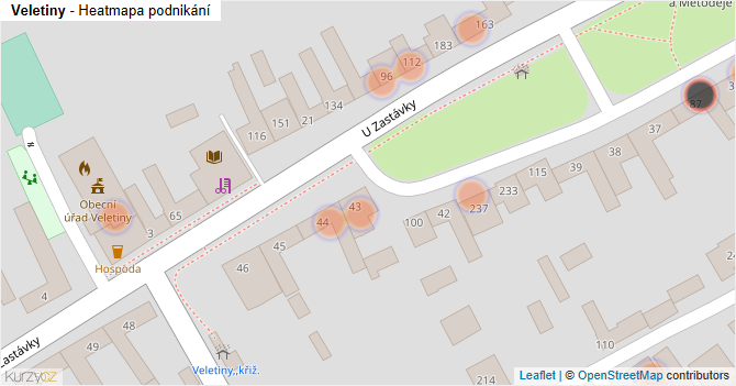 Veletiny - mapa podnikání