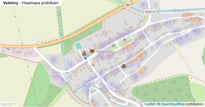 Veletiny - mapa podnikání