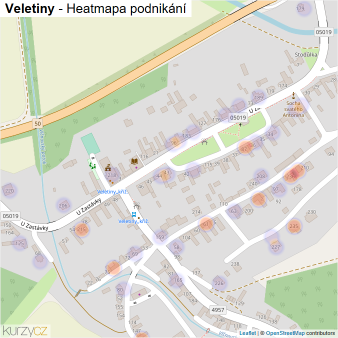 Mapa Veletiny - Firmy v části obce.