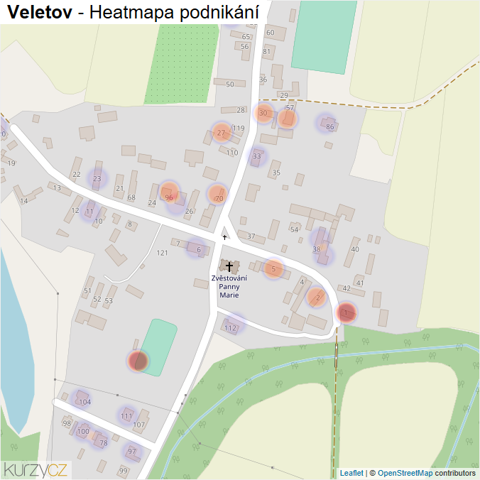 Mapa Veletov - Firmy v části obce.