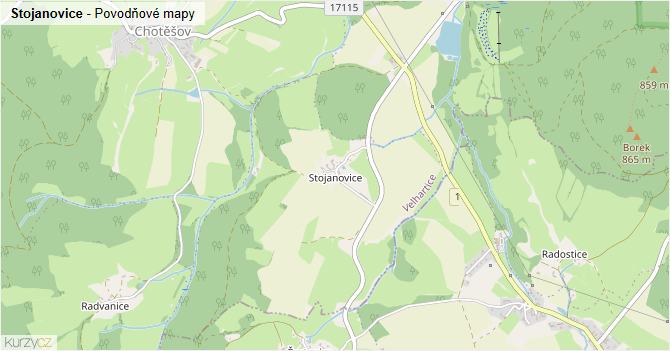 Stojanovice - záplavové mapy stoleté vody
