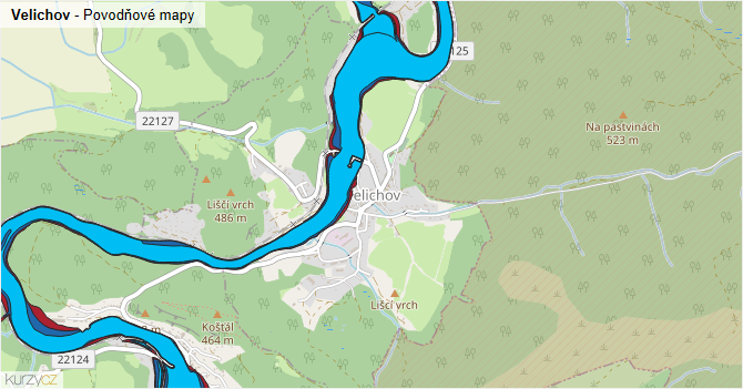 Velichov - záplavové mapy stoleté vody