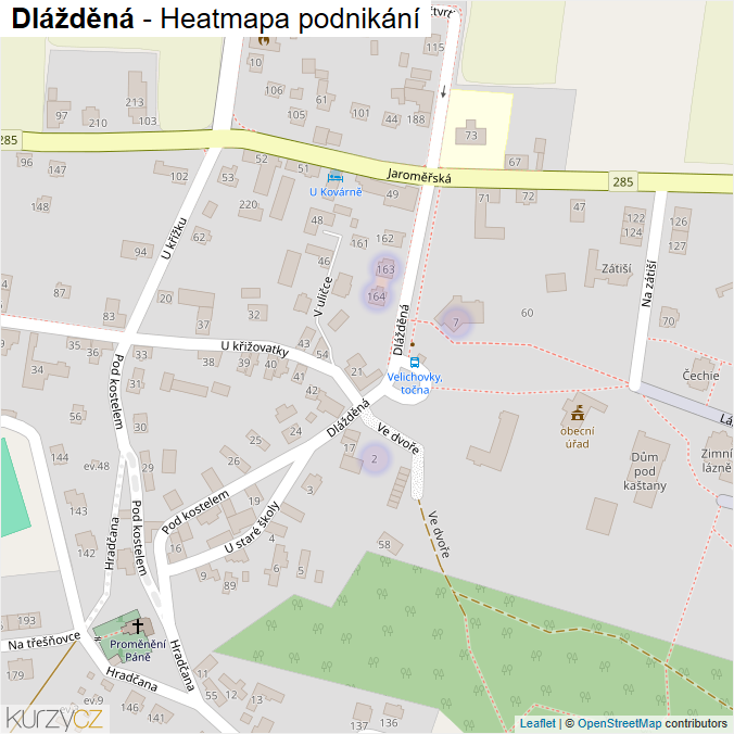 Mapa Dlážděná - Firmy v ulici.
