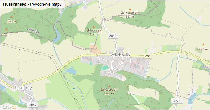 Hustířanská - záplavové mapy stoleté vody