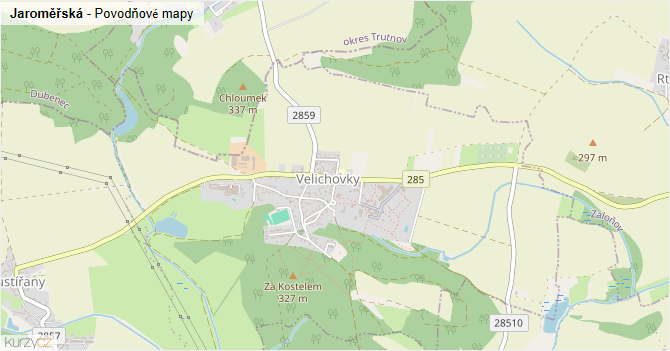 Jaroměřská - záplavové mapy stoleté vody