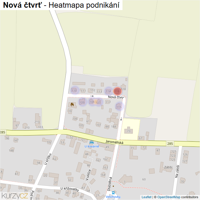 Mapa Nová čtvrť - Firmy v ulici.