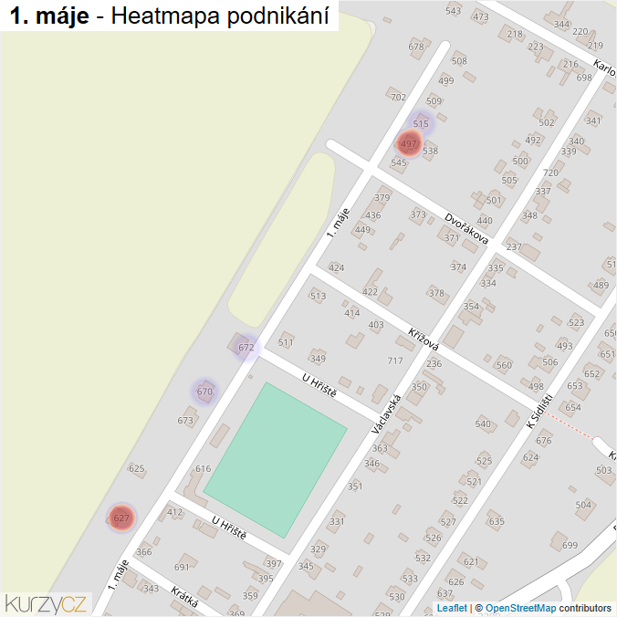 Mapa 1. máje - Firmy v ulici.