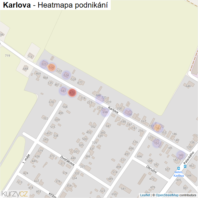 Mapa Karlova - Firmy v ulici.