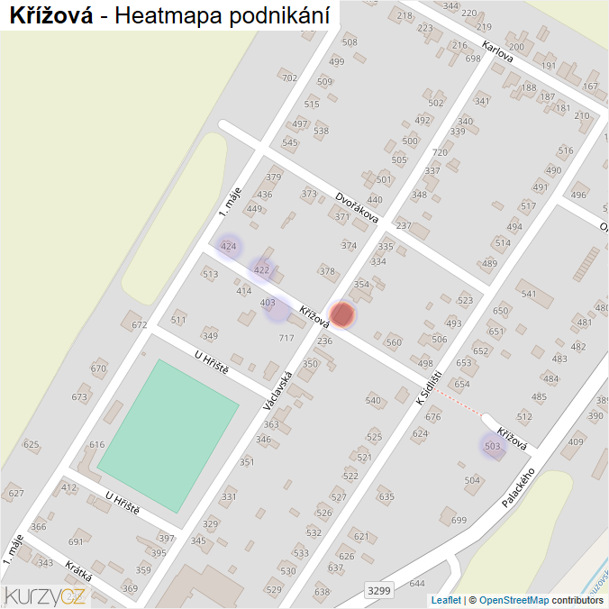 Mapa Křížová - Firmy v ulici.