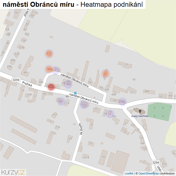 Mapa náměstí Obránců míru - Firmy v ulici.