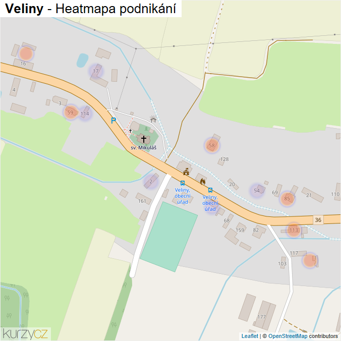Mapa Veliny - Firmy v části obce.