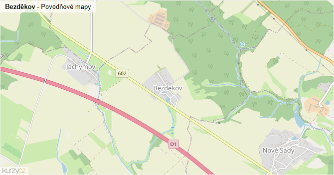 Bezděkov - záplavové mapy stoleté vody